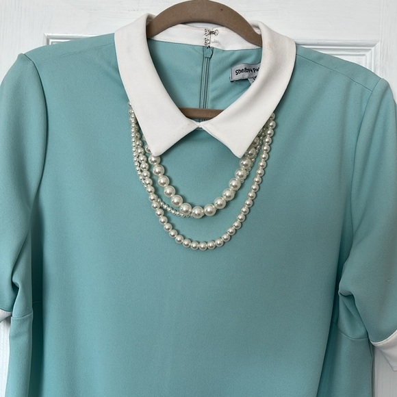 Elegant Mint Green Dress with White Accents sz 12 - Picture 2 of 3